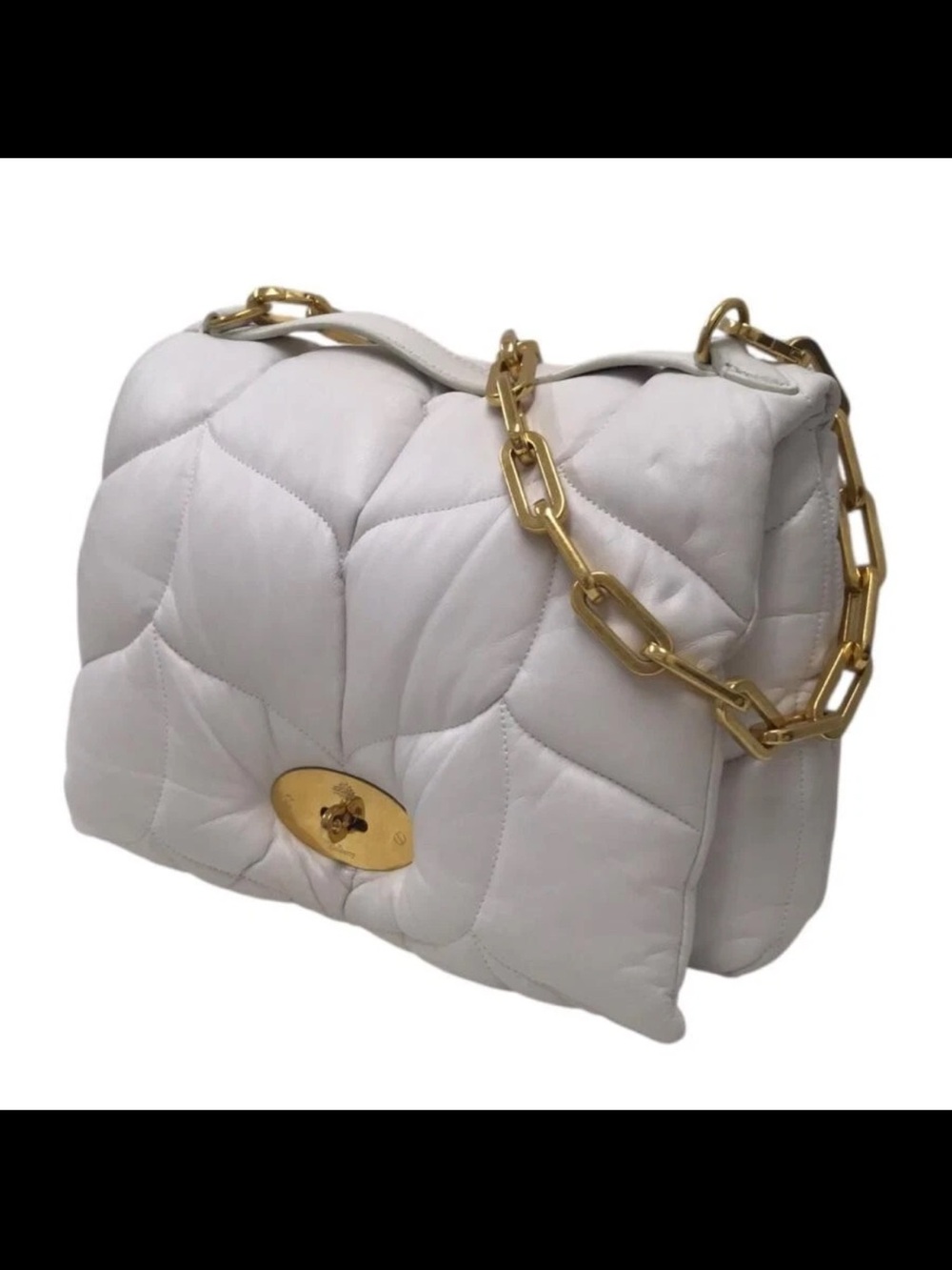 Mulberry White Quilted Shoulder Bag with Gold Chain Strap